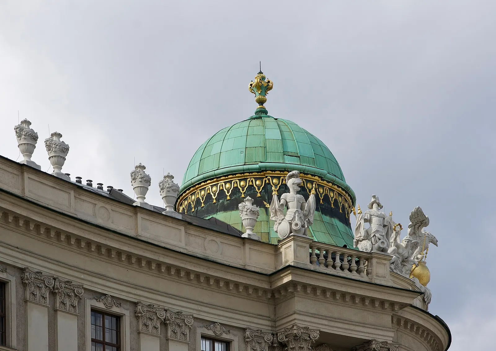 Green copper dome of the Hofburg palace in Vienna