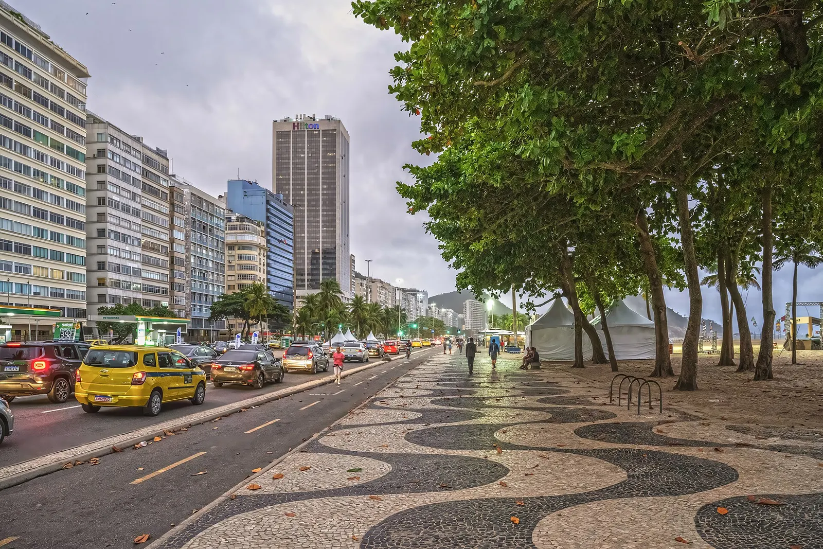 Wave-patterned promenade along Copacabana beach, Rio de Janeiro