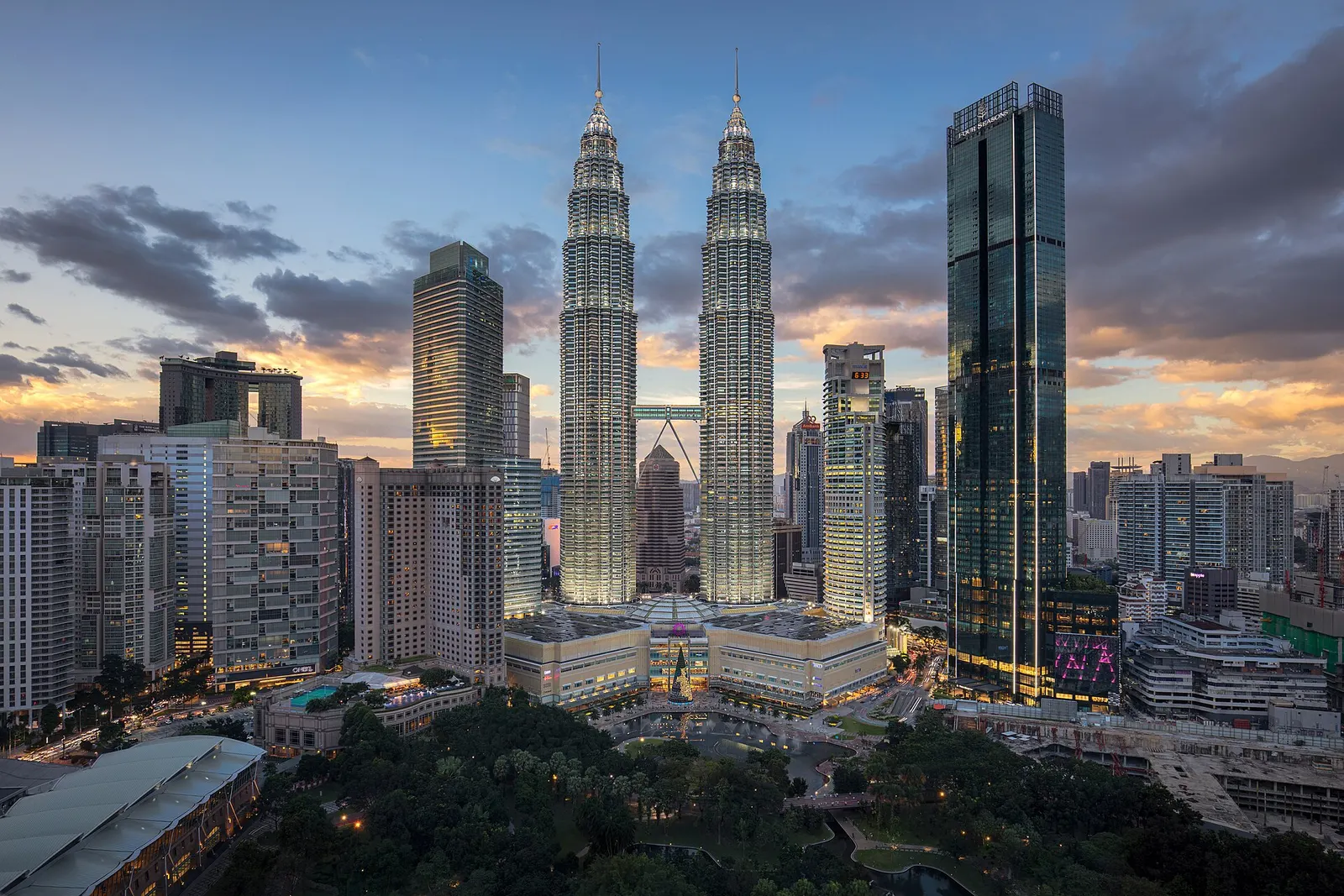 Petronas Twin Towers in Kuala Lumpur at dusk