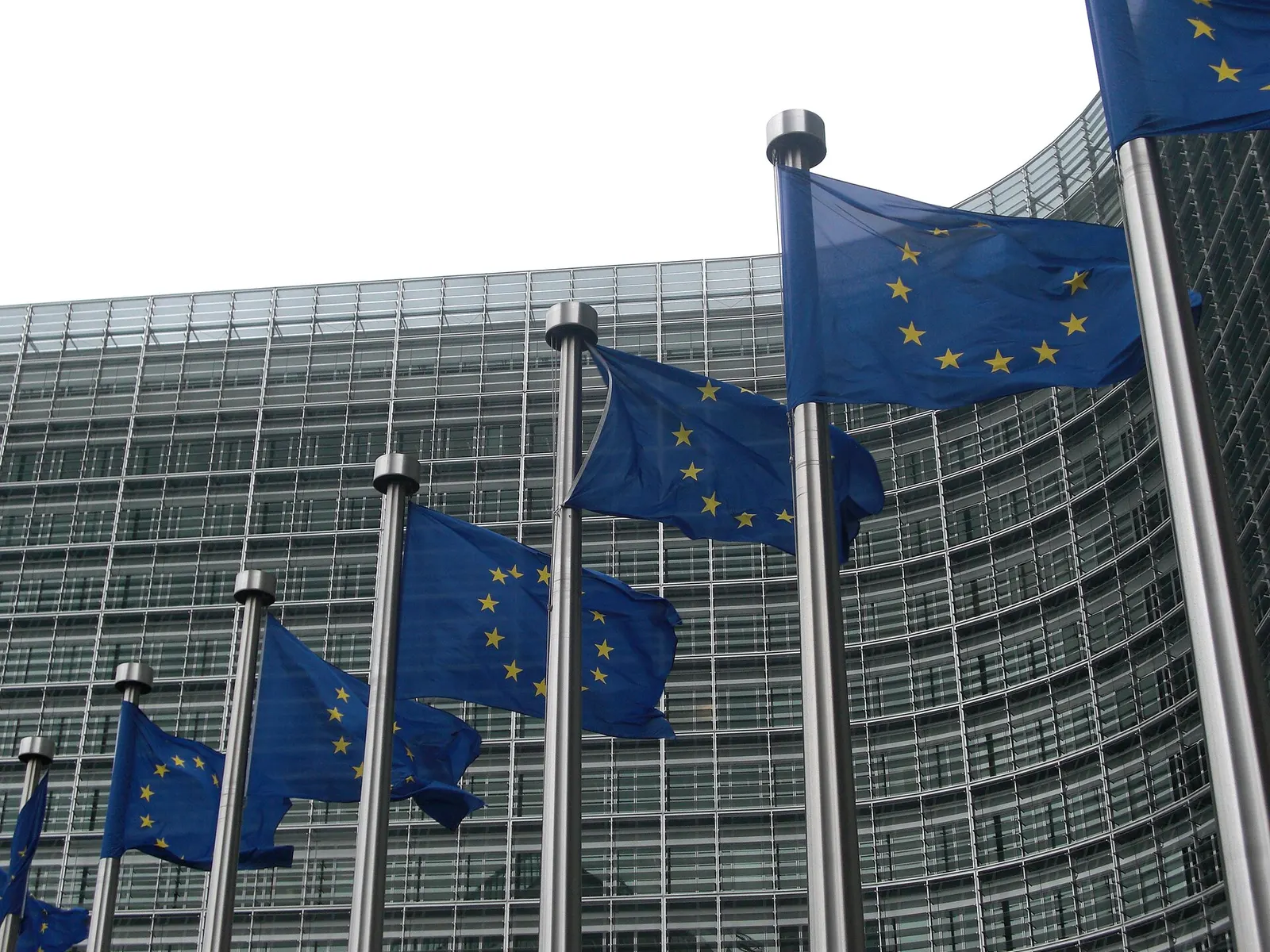 Row of European Commission flags outside the Berlaymont