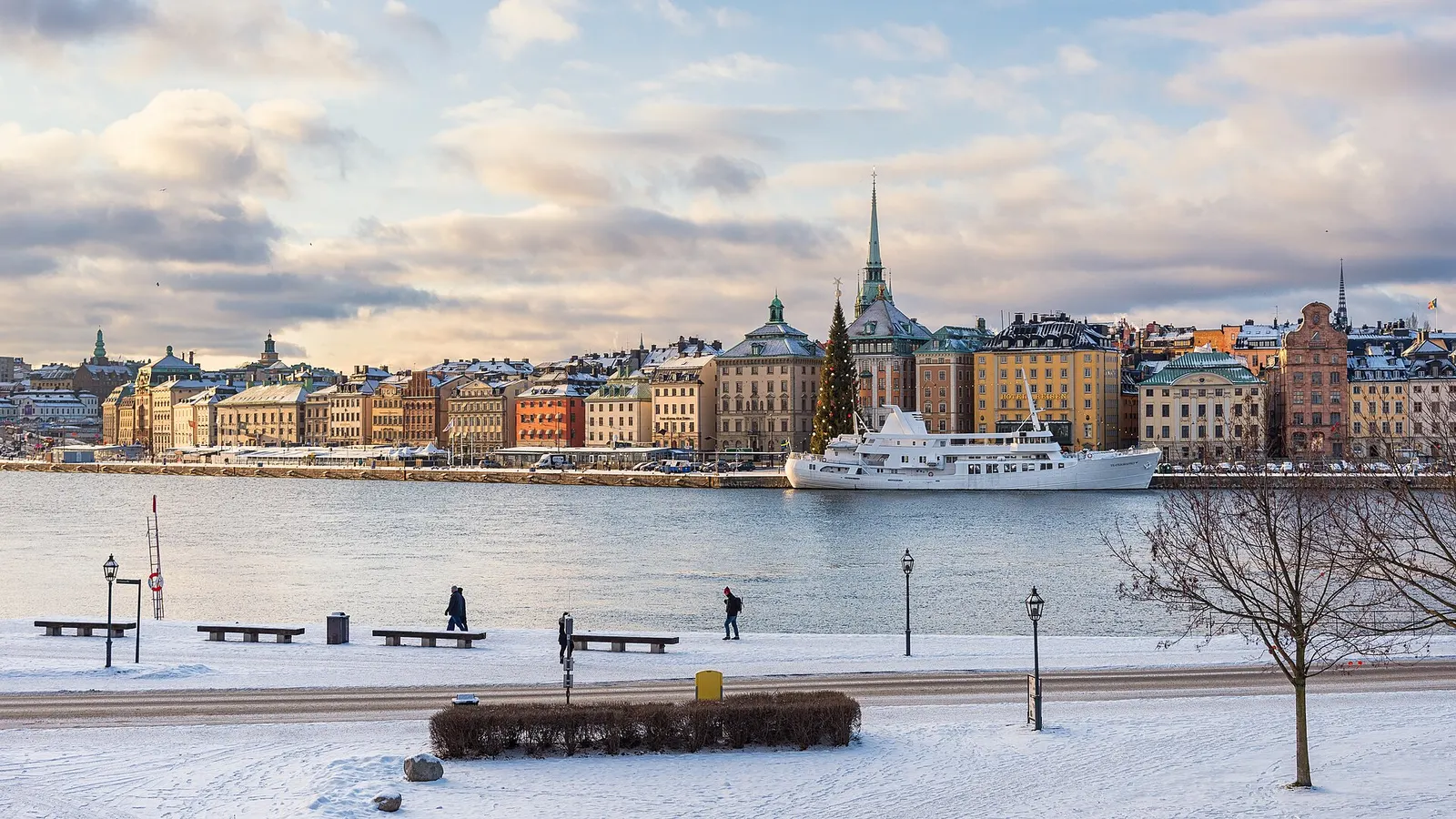 Gamla Stan waterfront in Stockholm on a winter afternoon