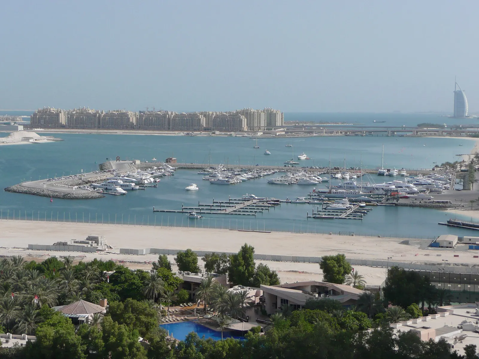 Dubai Marina and the Palm Jumeirah coastline from above