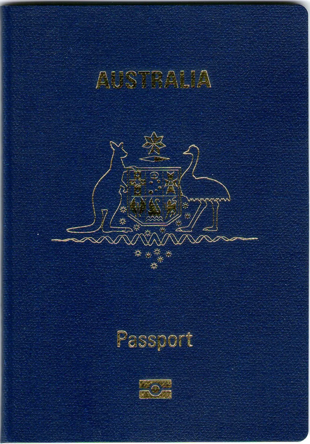 Blue Australian passport cover with the coat of arms