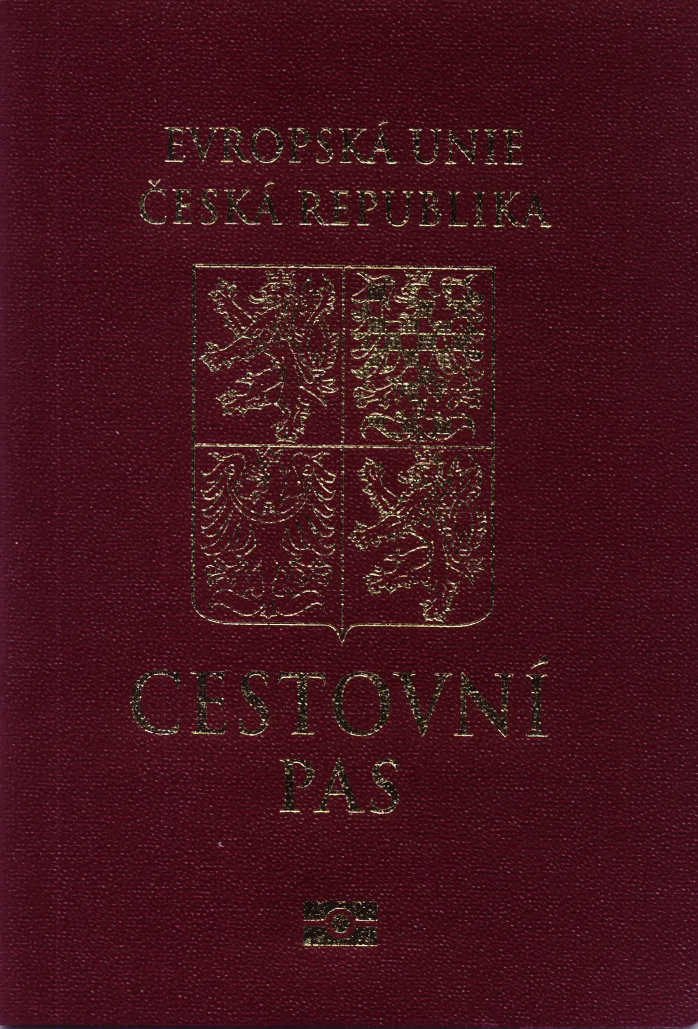 Dark red Czech passport cover with the national arms