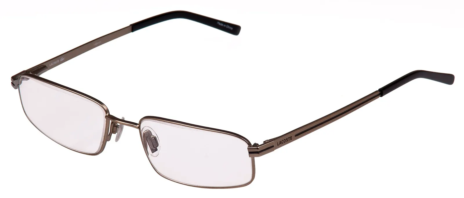 Reading glasses with thin metal frames on a white background